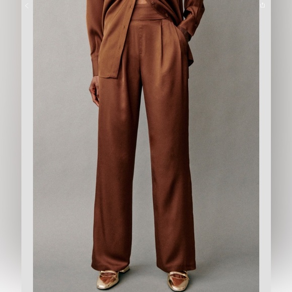 Sezane Georgio High Waist Tailored Satin Trousers Pants Sézane - Picture 4 of 8